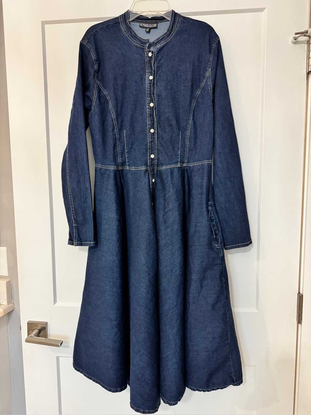 The Pyramid Collection Denim Dress Size 12 Button Front Maxi Midi Boho